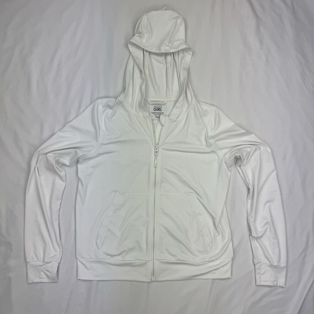 Athleta Girl White Striped Full Zip Hoodie Jacket Kids Size XXL 16